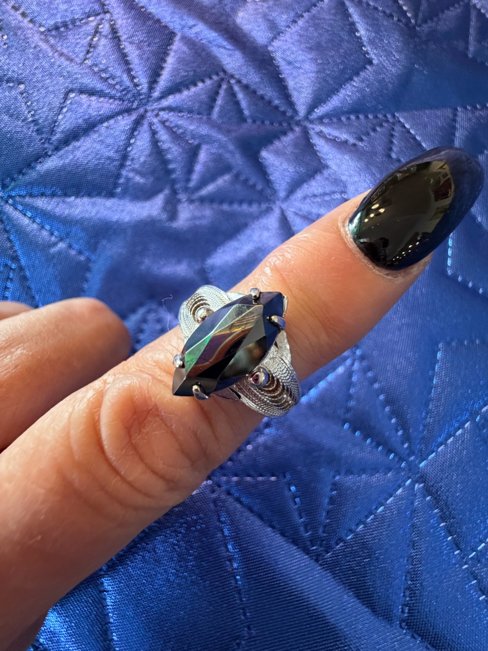 Park Lane Dark Marquise & Silver-Tone Statement Ring – Size 7